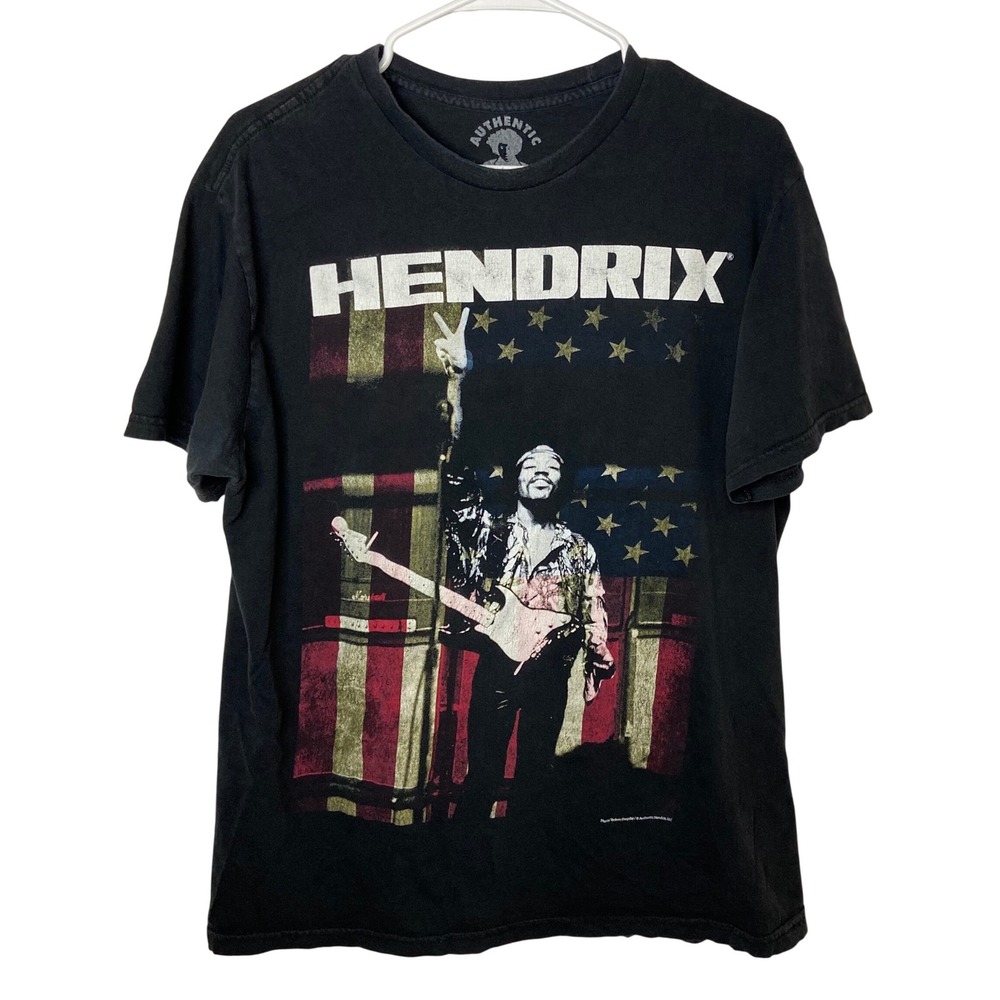 Authentic Hendrix Jimi Hendrix American Flag Graphic T-Shirt Black Mens‎ Large